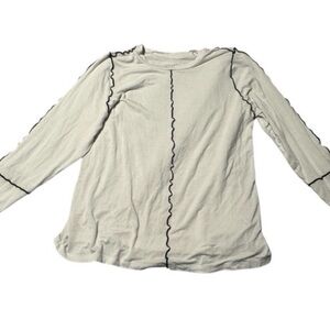 Ava&Viv Off white Long Sleeve Blouse w/ black flowy ruffle Trim - plus size 0X